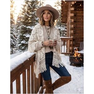 Raga LA Cream Women's Crochet Sweater